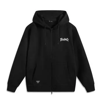 Li Ning Sports Lifestyle Series Casual American Vintage Minimalist Solid Color Hooded Letter Zipper Sweatshirt Unisex Sweatshirt Black AWDV391-7 S