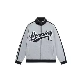 Li Ning Sports Lifestyle Series Casual Stand Collar Color Block Logo Long Sleeve Hoody Hooded Men Hoody Flower-Gray AWDSG85-5 M