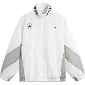 Li-Ning Sports Lifestyle Series Color Block Zipper Stand Collar Comfortable Breathable Loose Windbreaker Unisex Outerwear White Black AFDUC13-2 XS