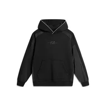 Li Ning Sports Lifestyle Series Color Block Hooded Pullover Sweatshirt Unisex Sweatshirt Black AWDU025-4 L