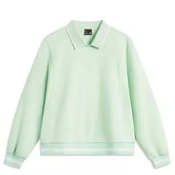 Li-Ning Sports Lifestyle Series Color Block Comfortable Breathable Versatile Polo Neck Loose Sweatshirt Women sweatshirt Ice-Green AWDV406-7 XS