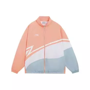 Li Ning Sports Lifestyle Series Color Block Logo Куртка свободного кроя с воротником-стойкой Куртка унисекс Sunset-Orange AJDQ036-10 XXL