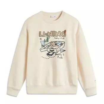 Li Ning Sports Lifestyle Series Far Infrared Warmth Antistatic Anti-Bacteria Casual Pullover Fleece Hoodie Women Hoodies Swan-White AWDUF86-3 M