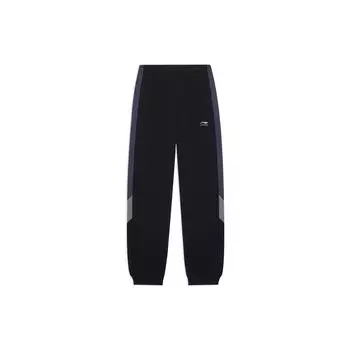 Li Ning Sports Lifestyle Series Fashion Logo Print Pattern Spliced Elastic Belt Slim Fit Joggers Men Joggers Black AKLT607-2 L