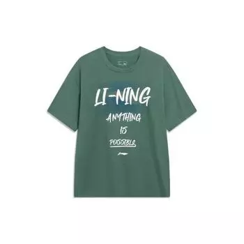 Li Ning Sports Lifestyle Series Fashion Logo Letter Print Round Neck Loose Comfortable Universal Short Sleeve Football Unisex Football AHSU741-3 L