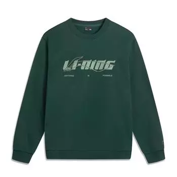 Li Ning Sports Lifestyle Series Флисовая Теплая Толстовка с Круглым Вырезом и Буквами Свободного Кроя Унисекс Толстовка Лесно-Зеленая AWDVC63-1 S