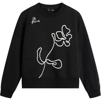 Li Ning Sports Lifestyle Series Флисовый джемпер с логотипом и круглым вырезом, повседневная толстовка с длинным рукавом, женская толстовка, черный цвет AWDUB68-2 XS