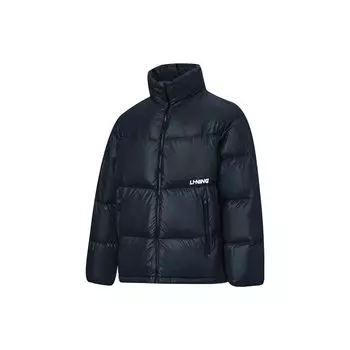 Li Ning Sports Lifestyle Series FW23 с принтом логотипа и букв, ветрозащитная свободная короткая куртка-пуховик унисекс, черная AYMT349-3 XL