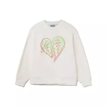 Li Ning Sports Lifestyle Series Heart Print Loose Fleece Pullover Long Sleeve Hoody Women sweatshirt Off-White AWDRD46-1 XL