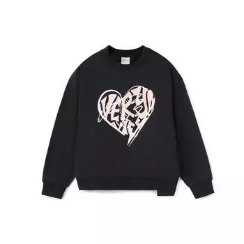 Li Ning Sports Lifestyle Series Heart Print Loose Fleece Pullover Long Sleeve Hoody Womens Hoody Black AWDRD46-4 S