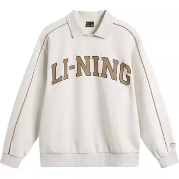 Li Ning Sports Lifestyle Series High Street American Vintage Letter Polo Neck Pullover Long Sleeve Hoody Womens sweatshirt AWDUD00-1 XS