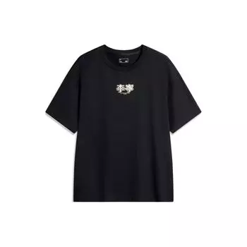 Li Ning Sports Lifestyle Series High Street American Vintage Back Graphic Print Round Neck Свободная повседневная футболка с коротким рукавом Футболки унисекс AHSU679-4 S