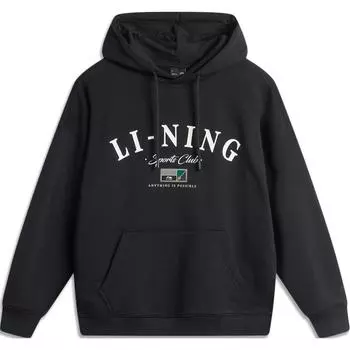Li Ning Sports Lifestyle Series High Street American Vintage Letter Loose Hoodie Pullover Long Sleeve Sweatshirt Men Hoodie Black AWDU673-3 M