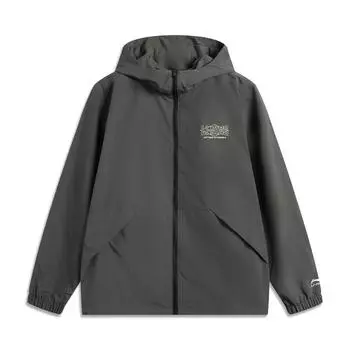 Li Ning Sports Lifestyle Series High Street American Vintage Cardigan Long Sleeve Windbreaker Loose Coat Unisex Upper Clothing Slate-Grey AFDV445-5 3XL