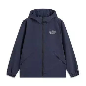 Li Ning Sports Lifestyle Series High Street American Vintage Cardigan Long Sleeve Windbreaker Loose Coat Unisex Upperwear Deep-Navy-Blue AFDV445-6 S