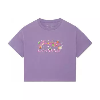Li Ning Sports Lifestyle Series Letter Cartoon Print Round Neck Loose Short Top Women tops AHSSC24-1 S