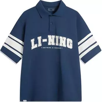 Li Ning Sports Lifestyle Series Letter Casual Simple Solid Color Striped Short Sleeve Polo Shirt Men Polo Shirts Deep-Navy APLU175-1 M