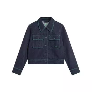 Li Ning Sports Lifestyle Series Letter Embroidery Polo Loose Singlebreast Denim Jacket Women Jacket Denim-Blue AJDT366-2 XL