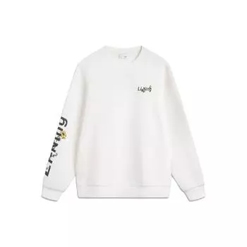 Li-Ning Sports Lifestyle Series Letter Floral Crew Neck Casual Knit Pullover Long Sleeve Sweatshirt Women sweatshirt Off-White AWDU884-4 M