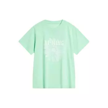 Li-Ning Футболка Sports Lifestyle Series с цветочным принтом и буквами, впитывающая пот, с круглым вырезом, свободная, спортивная, с коротким рукавом, женские топы, цвет холодный зеленый AHSU354-3 XS