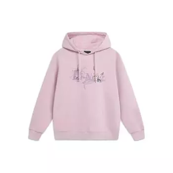 Li Ning Sports Lifestyle Series Letter Logo Print Свободный флисовый теплый пуловер с капюшоном Женские толстовки с капюшоном Lotus-Pink Purple AWDTE40-2 L