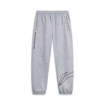 Li Ning Sports Lifestyle Series Letter Logo Printed Cuffed Fleece Tёплые свободные трикотажные спортивные штаны для мужчин Цветочно-серый Акула-серый AKLTD71-4 XL