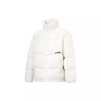 Li Ning Sports Lifestyle Series Letter Logo Print Windproof Free Short Down Jacket Unisex Jacket Off-White AYMT349-2 XL
