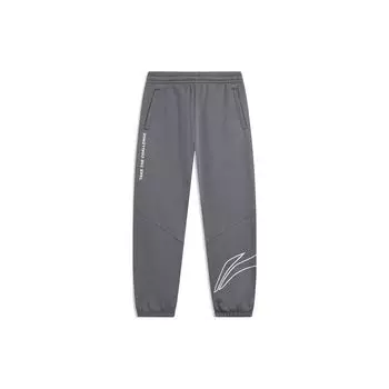 Li Ning Sports Lifestyle Series Letter Logo Printed Cuffed Fleece Tёплые свободные трикотажные спортивные штаны для мужчин, черные, сосново-серые AKLTD71-2 L