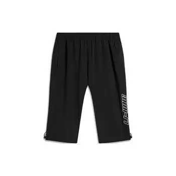 Li-Ning Sports Lifestyle Series Letter Mid-Waist Elastic Cuff Seven-Point Knitted Sports Pants Men Pants Black AKQU011-1 S