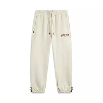 Li-Ning Sports Lifestyle Series Letter Mid-Waist Drawstring Breathable Versatile Cuffed Knitted Sports Pants Men pants Gray AKLUB37-6 L