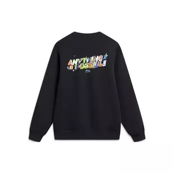 Li Ning Sports Lifestyle Series Letter Pattern Printed Round Neck Pullover Sweatshirt Men Sweatshirt Black AWDU019-4 M
