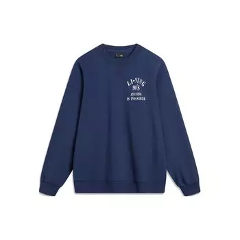 Li Ning Sports Lifestyle Series Letter Print Crew Neck Pullover Sweatshirt Unisex Sweatshirt Deep-Navy AWDU797-5 XS