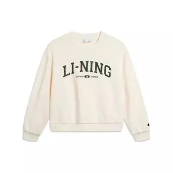 Li Ning Sports Lifestyle Series Letter Print Round Neck Свободный пуловер с длинным рукавом Женская толстовка Off-White AWDU804-1 XXL