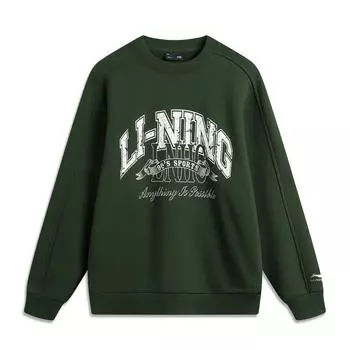 Li Ning Sports Lifestyle Series Letter Print Удобная теплая универсальная повседневная толстовка с длинным рукавом Унисекс толстовка Seaweed-Green AWDU979-5 S
