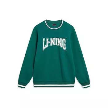 Li Ning Sports Lifestyle Series Letter Print Флисовый пуловер Толстовка унисекс Темно-зеленый AWDTB51-3 L