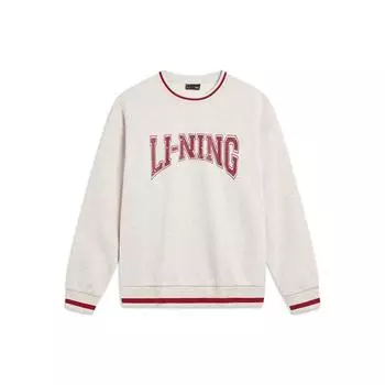 Li Ning Sports Lifestyle Series Letter Print Флисовый свитер с круглым вырезом и длинными рукавами Толстовка унисекс Цветочно-серый Плитка-серый AWDTB51-1 L
