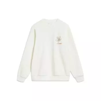Li Ning Sports Lifestyle Series Letter Print Crew Neck Pullover Fleece Long Sleeve Hoody Women sweatshirt Off-White AWDT762-4 M