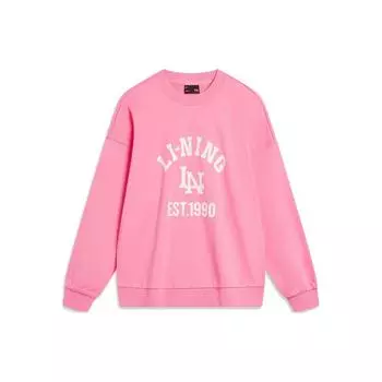 Li Ning Sports Lifestyle Series Letter Print Round Neck Solid Color Pullover Hoody Women sweatshirt Morning-Light-Pink AWDTB46-8 S