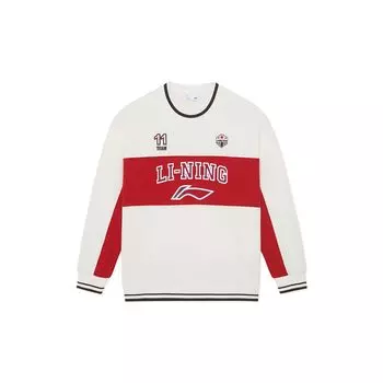 Li Ning Sports Lifestyle Series Logo Color Block Loose Fleece O-Neck Long Sleeve Hoody Winter Women Hoody Off-White AWDSH70-1 XXL