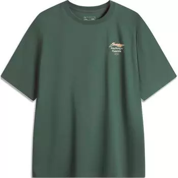 Li Ning Sports Lifestyle Series Logo Дышащая удобная повседневная футболка с коротким рукавом для мужчин, топы цвета клен-зеленый AHSU651-6 S