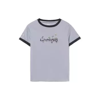 Li Ning Sports Lifestyle Series Logo Floral Print Round Neck Pullover Short Sleeve T Shirt Women Tops Light-Mist-Purple AHSR418-4 M