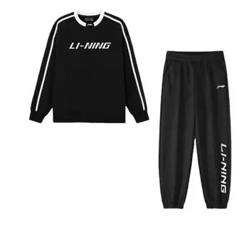 Li Ning Sports Lifestyle Series Logo Print Universal Letter Casual Sports Suit Unisex Suit Black AWDU917-1+AYKS589-1 M