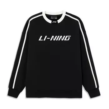 Li Ning Sports Lifestyle Series Logo Print Loose Fit Pullover Long Sleeve Hoody Unisex Hoody Black AWDU917-1 M