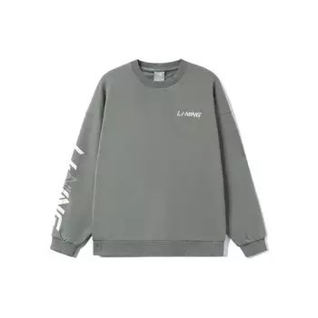 Li Ning Sports Lifestyle Series Logo Print Crew Neck Pullover Sweatshirt Men Sweatshirt Gray AWDRB77-4 L