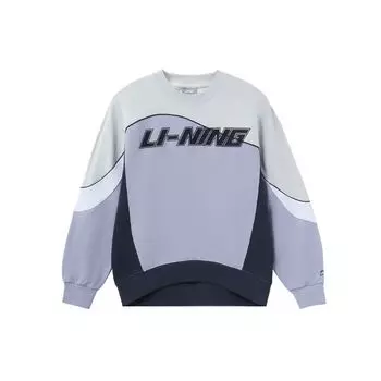 Li Ning Sports Lifestyle Series Логотип с принтом цветных блоков с круглым вырезом, свитер, женская толстовка, туманно-фиолетовый, антарктический, серый AWDR318-5 S