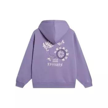 Li Ning Sports Lifestyle Series Long Happiness Never Ends Floral Pattern Hoodie Women Hoodies Light-Purple AWDTC84-1 L