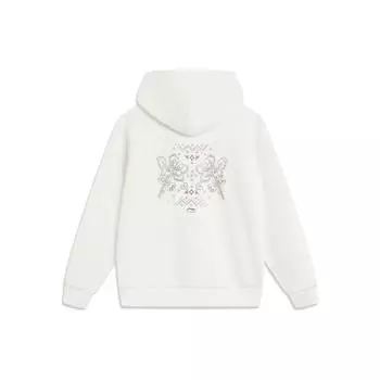 Li Ning Sports Lifestyle Series Mechanical Flower Print Loose Pullover Hoodie Women Hoodies Off-White AWDT906-3 M