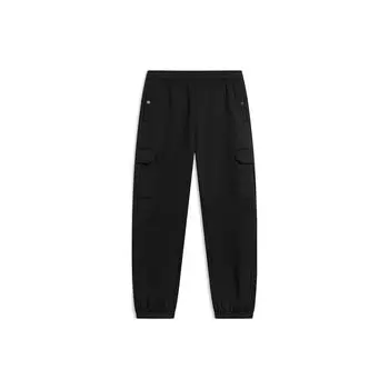 Li Ning Sports Lifestyle Series, модные однотонные спортивные штаны со средней талией и манжетами из флиса, мужские брюки черного цвета AKLTB21-4 L