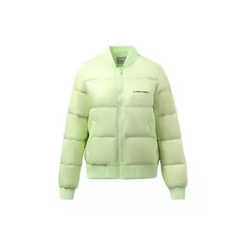 Li Ning Sports Lifestyle Series однотонная молния бейсбольный воротник короткая свободная куртка с длинным рукавом женская верхняя одежда зеленый AYMR044 L