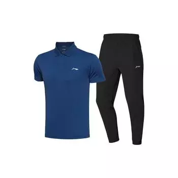 Li Ning Sports Lifestyle Series однотонная рубашка поло и прямые брюки-джоггеры со средней талией, комплект из мужской рубашки поло и брюк-джоггеров YPLT023-3+YYKT063-1 XXL